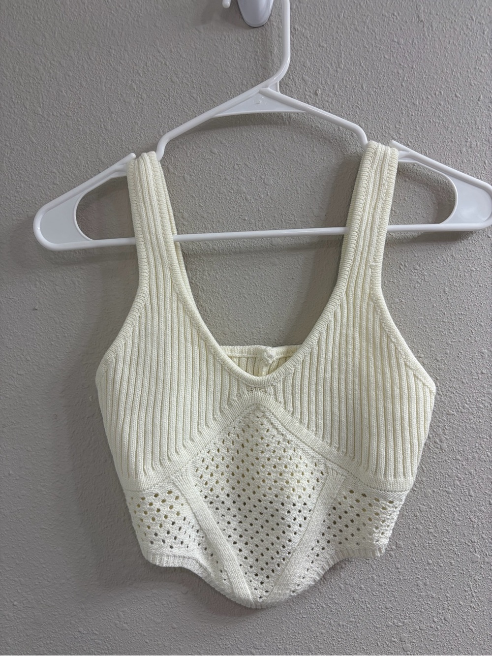 SHEIN Cream Ribbed Eyelet Knit Crop Tank